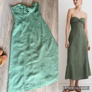 Madewell 100% Linen Cutout Strapless Midi Dress in Simply Sage Green 6 NEW